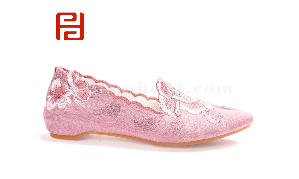 福連升2020春時尚休閑民族風3D刺繡亞麻布面女單鞋圖片